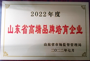 2022年度山東省高端品牌培育企業(yè)